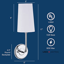 Load image into Gallery viewer, Linea di Liara Forma Chrome Wall Sconce Wall Lighting Fixture White Fabric Shade Modern Wall Sconce Up Light Wallchiere Wall Lamp for Bedroom Hallway Bathroom Wall Sconce, UL Listed
