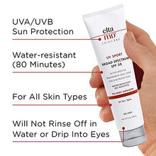 Load image into Gallery viewer, EltaMD UV Sport Broad Spectrum SPF 50 Sunscreen Sport Lotion, Body Sunscreen with UVA and UVB Protection, Water Resistant up to 80 Minutes, Non-Greasy, Oil Free Formula with Zinc Oxide, 3 oz Tube
