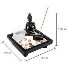 Load image into Gallery viewer, MyGift Mini Meditation Zen Rock Garden Table Decor Kit with Buddha Statue, Incense, Sand, Tealight Candle Holder and Wood Tray
