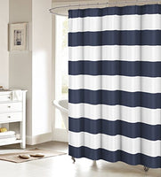Nautical Stripe Design Fabric Shower Curtain for Bathroom - Navy and White 36