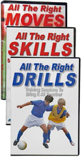 Load image into Gallery viewer, Soccer Learning Systems All The Right Moves/Skills/Drills Soccer 3 DVD Set
