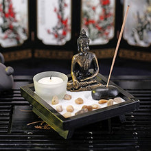 Load image into Gallery viewer, MyGift Mini Meditation Zen Rock Garden Table Decor Kit with Buddha Statue, Incense, Sand, Tealight Candle Holder and Wood Tray
