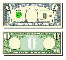 Load image into Gallery viewer, Big Fat Zero Dollar Novelty Bill - 25 Count with Bonus Clear Protector &amp; Christopher Columbus Bill
